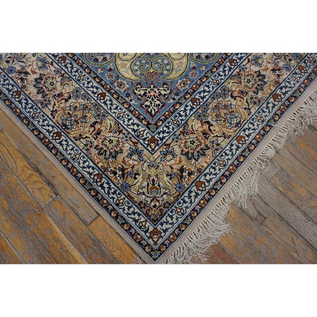 1940s Traditional Ivory Medallion Antique Isfahan Silk by Sarraf Mamoury Rug For Sale In New York - Image 6 of 11