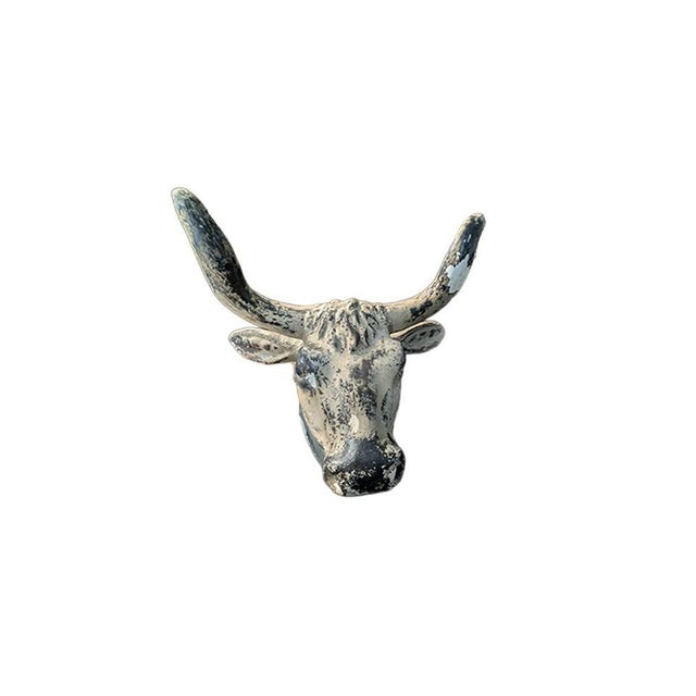 Off-white Vintage Distressed Bull Head Wall Sculpture – Trade Sign 19th Century For Sale - Image 8 of 8