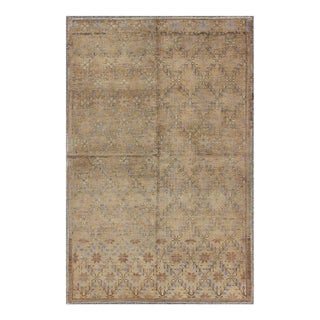 Turkish Vintage Oushak Rug With All-Over Design and Neutral Colors; Tan Taupe and Purple For Sale