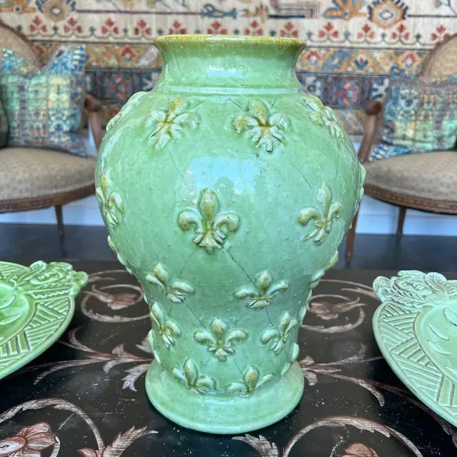 Green 1990s Italian Hand-Painted Green Ceramic Vase For Sale - Image 8 of 8