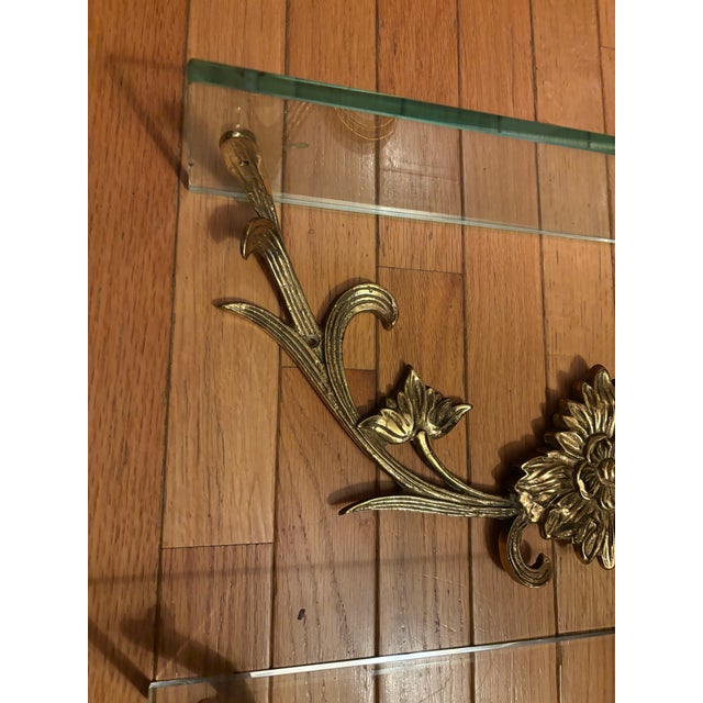 1970s Ornate Brass and Glass Wall Shelves, Made in Taiwan, a Pair For Sale - Image 9 of 12