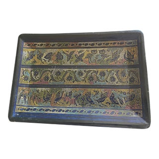 Folk Art Burmese Myanmar Lacquerware Kun-It Sgraffito Tray For Sale