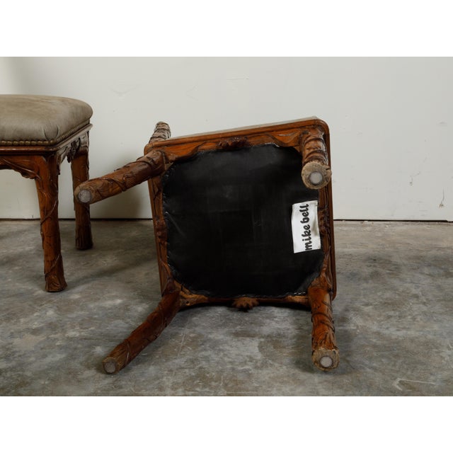 Set of Eight 1920s Black Forest Dining Room Chairs with Hand-Carved Floral Décor For Sale - Image 12 of 12