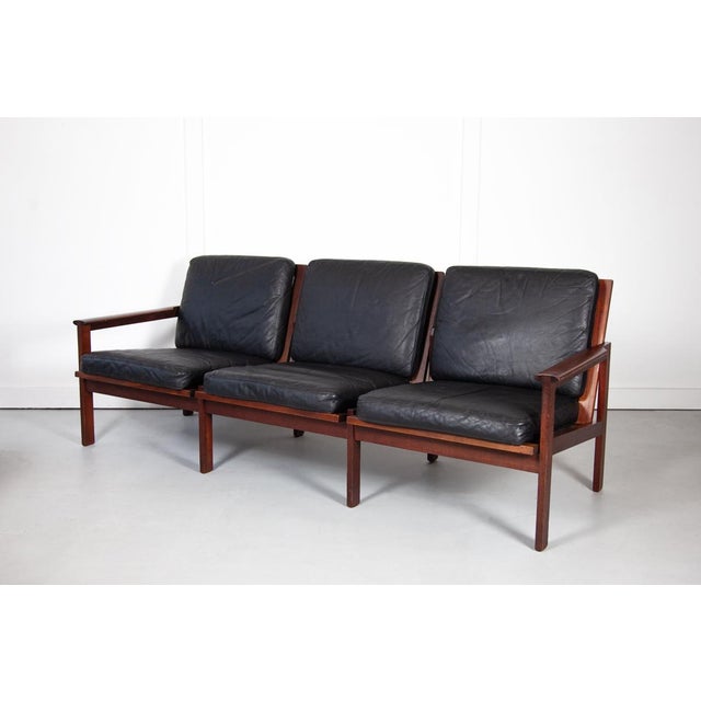 Niels Eilersen Danish Black Leather 3-Seater Sofa attributed to Illum Wikkelsø for Niels Eilersen, 1960s For Sale - Image 4 of 6