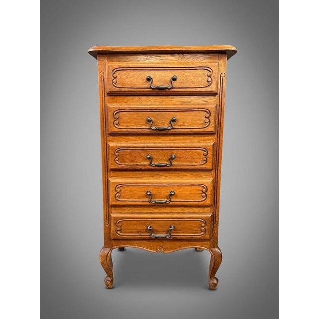 Vintage French Country Carved Oak Tallboy For Sale - Image 4 of 4