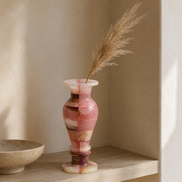 2020s Pink Afghan Tukdi Onyx Urn Vase, Hand-Carved For Sale - Image 5 of 5