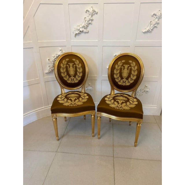 Large Vintage Louis XVI Style Giltwood Dining Chairs with Silk Damask Upholstery, 1940, Set of 42 For Sale - Image 14 of 18