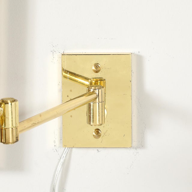 Pair of Mid-Century Modernist Swing Arm Articulating Sconces in Polished Brass For Sale - Image 13 of 13