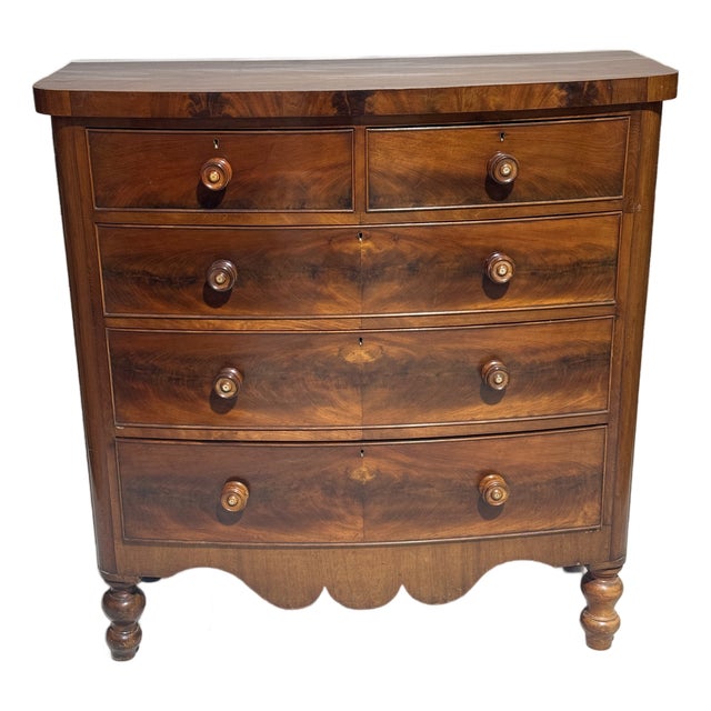 Antique Mahogany Two Over Three Drawers - Bow Front Chest of Drawers From England For Sale