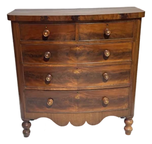 Antique Mahogany Two Over Three Drawers - Bow Front Chest of Drawers From England