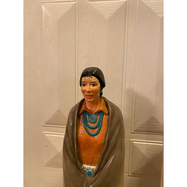 Native American Vintage Hand Painted Ceramic Statues - Set of 2 For Sale - Image 3 of 9