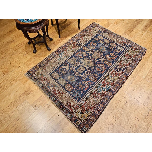 Tribal Antique Caucasian Shirvan Area Rug, Handwoven Wool, Allover Geometric Pattern, 1890s, 4' x 6' For Sale - Image 3 of 18