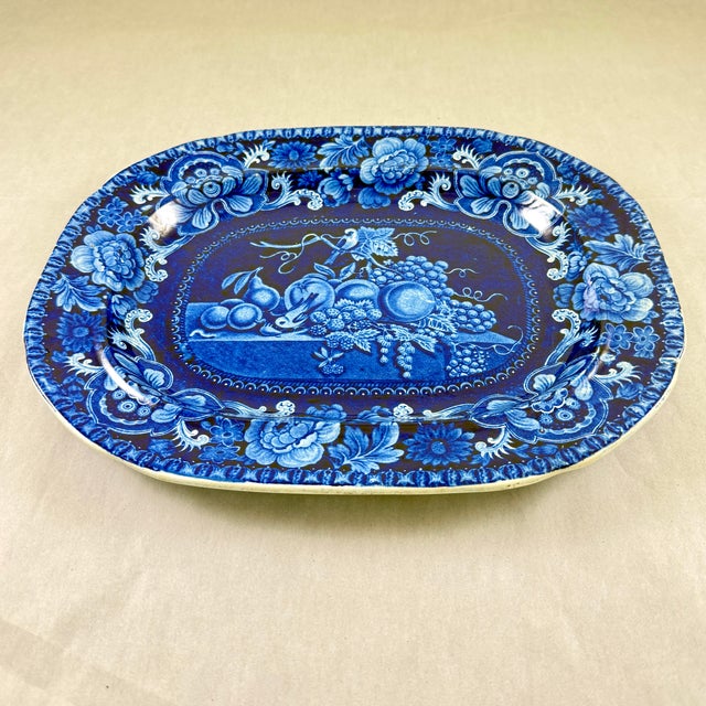 Stubbs & Kent Georgian Cobalt Transferware ‘ Birds and Fruits’ Platter, Circa 1830 For Sale - Image 9 of 13