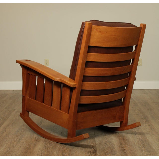 Stickley Mission Collection Large Pair Cherry & Leather Rockers Chairish