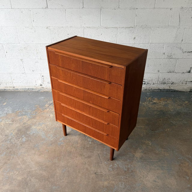 Mid 20th Century Vintage Danish Mid Century Modern Teak Six-Drawer Chest of Drawers Commode, Circa 1950s For Sale - Image 5 of 7