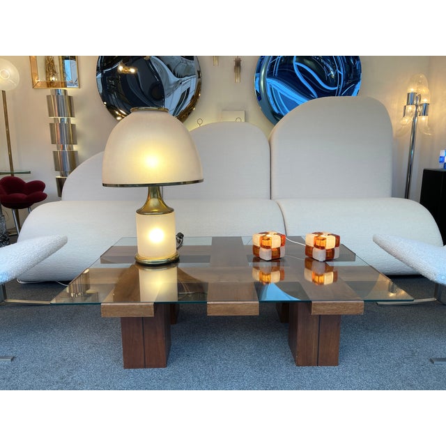 Mid-Century Modern Pair of Amber Glass Cube Lamps, Italy, 1970s For Sale - Image 3 of 11