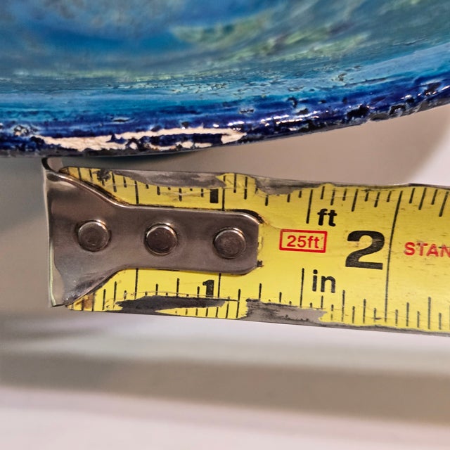 Mid 20th Century Bitossi Ceramic Pedestal Bowl Blue Rimini Blu 12in Mid Century Italy Pottery MCM For Sale - Image 5 of 11