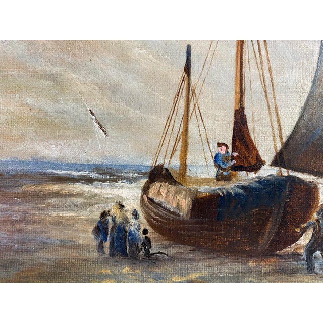 Gray Antique Seascape Oil Painting With Lemon Gold Frame For Sale - Image 8 of 13