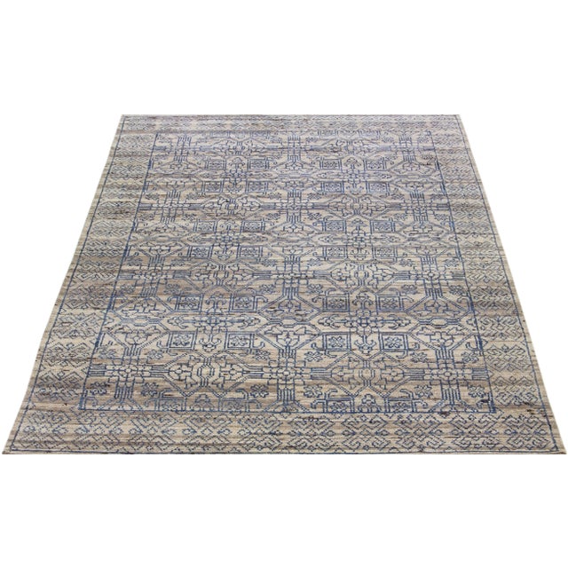 Indian Early 21st Century Handmade Modern Gray Indian Wool Rug With Geometric Pattern by Apadana For Sale - Image 3 of 8