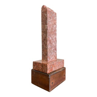 Minimalist Pink Marble Modern Sculpture on Primitive Style Rusty Display Stand For Sale