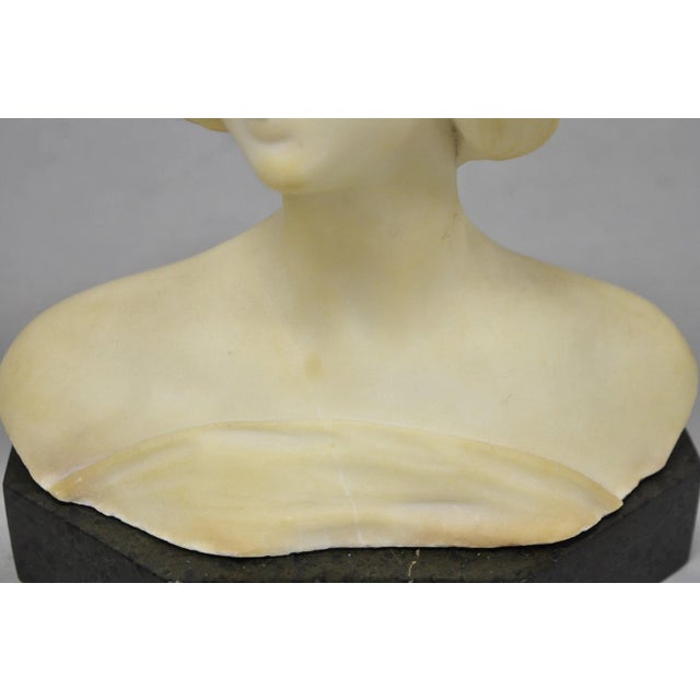 Antique Neoclassical Carved White Marble 9" Bust of Woman's Head on Marble Base For Sale In Philadelphia - Image 6 of 16