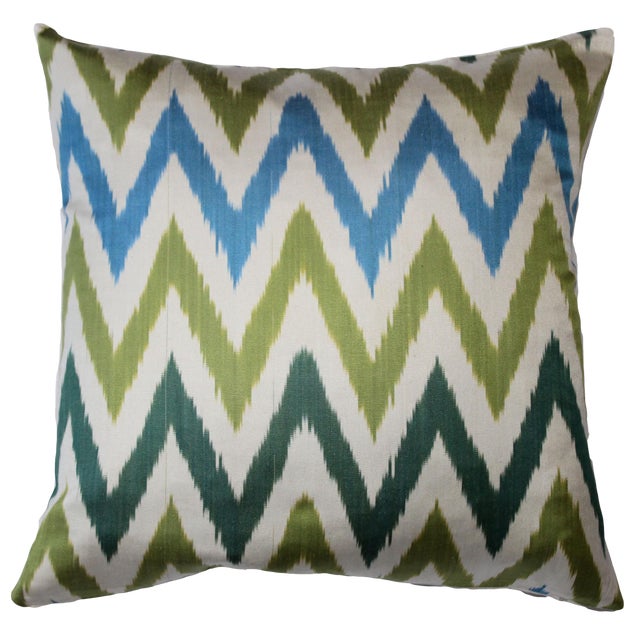 Contemporary Silk Ikat Bohemian Throw Pillow For Sale