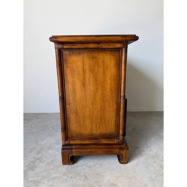 Vintage Chinese Faux Bamboo Two-Drawer Nightstand With Bronze Bamboo Relief Panels For Sale - Image 11 of 12