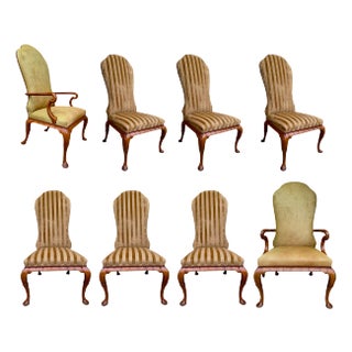 Dennis & Leen Queen Anne Horsehair and Chenille Dining Chairs- A Set of 8 For Sale