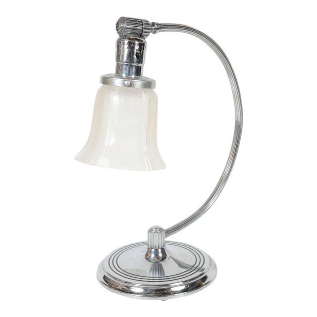 Art Deco Machine Age Frosted Glass and Chrome Table Lamp For Sale