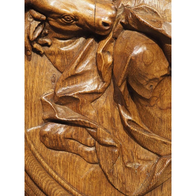 Antique French Carved and Incurved Oak Bas Relief Plaque of St Luke, C. 1720 For Sale In Dallas - Image 6 of 13