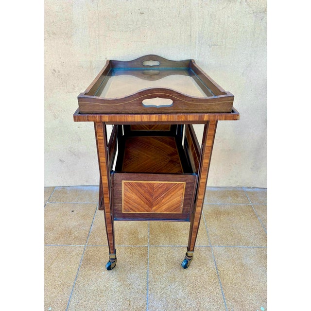 1930s Art Deco Folding Bar Cart with Walnut Marquetry, France, 1930s For Sale - Image 5 of 11