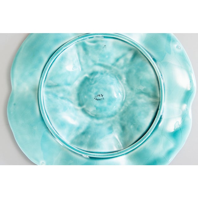 Ceramic Vintage French Gien Turquoise Majolica Oyster Plate For Sale - Image 7 of 8