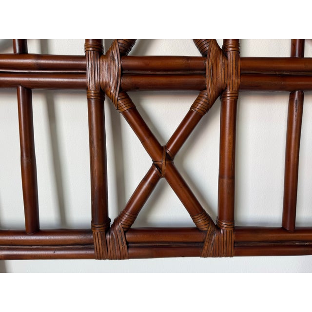 Pair of Vintage McGuire-Style Rattan Headboards With Leather Wrapped Bindings For Sale - Image 10 of 14