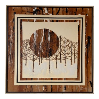 Mid Century Abstract Landscape Forest Scene With Bare Trees Acrylic on Canvas Painting - Framed For Sale