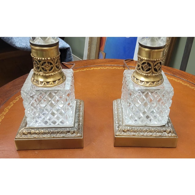 1950s 1950s Crystal Glass Column Lamps - a Pair For Sale - Image 5 of 9