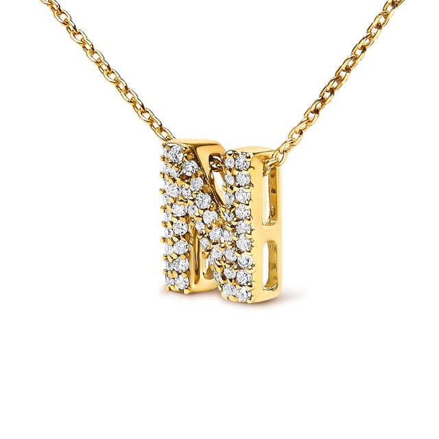 Contemporary 10K Yellow Gold Diamond Accent "N" Initial Bubble Pendant Necklace For Sale - Image 3 of 5