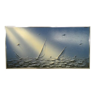 Abstract Textured Painting of Sailboats on Lake Michigan For Sale