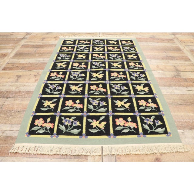 Textile Vintage Chinese Garden Kilim Rug - 04'02 X 06'03 For Sale - Image 7 of 9