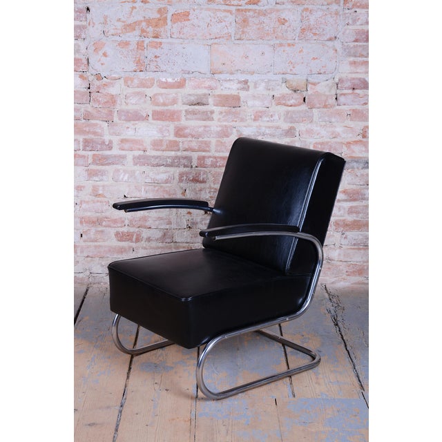 Black Art Deco Lounge Chair by W.H. Gispen for Mücke-Melder, Czech Republic, 1930s For Sale - Image 8 of 13