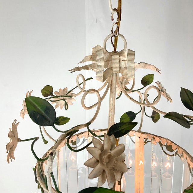 Mediterranean 1950s Hand Painted Italian Floral Lantern For Sale - Image 3 of 9