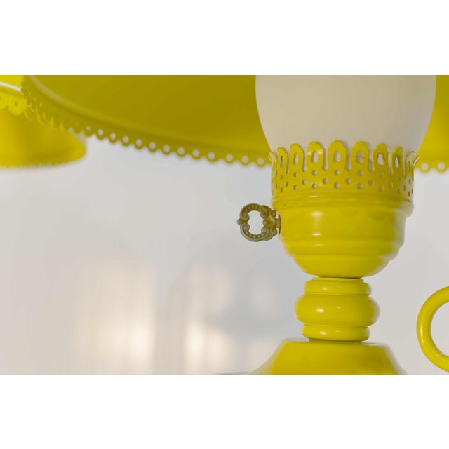 Metal Mid Century Metal Lanterns Painted Yellow Table Lamps - A Pair For Sale - Image 7 of 9