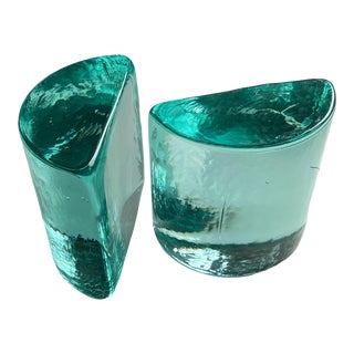 Mid Century Modern Glass Half Moon Bookends by Blenko - a Pair For Sale