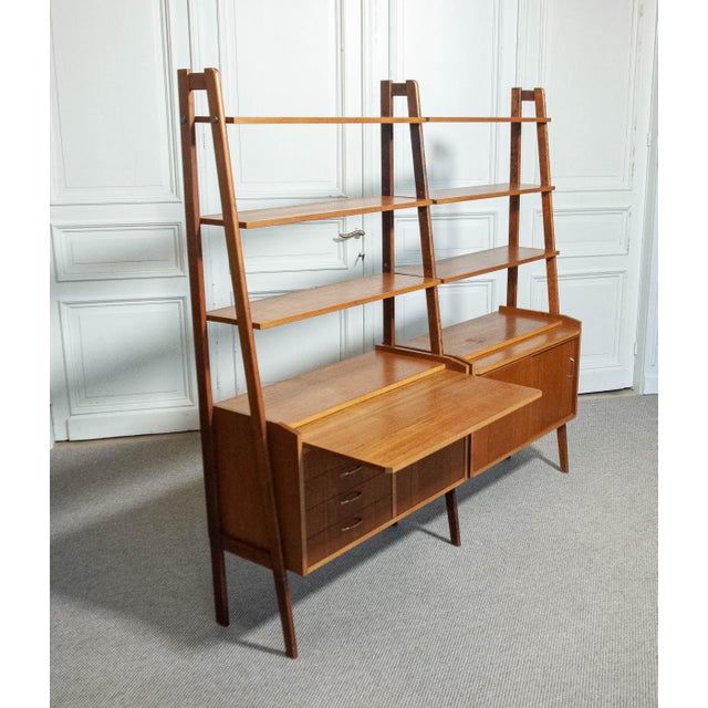 Brown Early Scandinavian Double Wall Unit, 1950s For Sale - Image 8 of 11