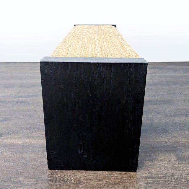 Modern West Elm Wood Bench With Woven Wicker Cushion For Sale - Image 3 of 9