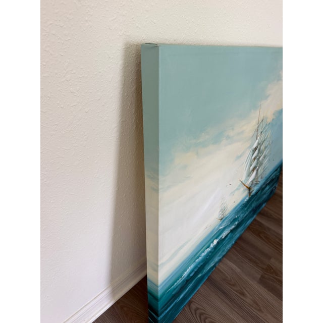 Late 20th Century Listed Artist Hewett Jackson Original Oil Painting | Tall Ship Seascape | Large For Sale - Image 11 of 15