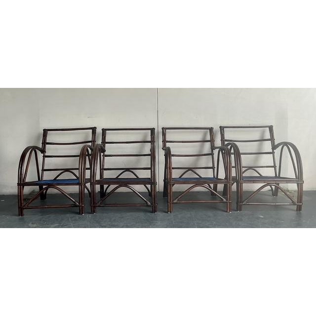 Vintage Boho 1940s Wicker Craft Bent Rattan Lounge Chairs - Set of 4 For Sale In West Palm - Image 6 of 11