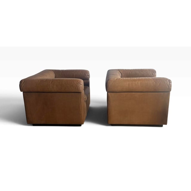 Animal Skin Set of 2- Brown Genuine Leather Club Chairs, 1980s For Sale - Image 7 of 11