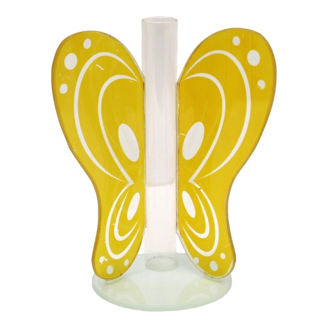 Vintage Modern Glass Butterfly Bud Vase For Sale