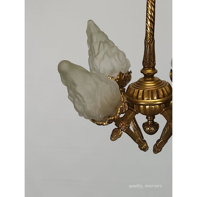 Brass Antique Darling 4 Arm 4 Light Glowing Ribbons and Bows Flame Torch Chandelier For Sale - Image 8 of 17