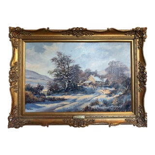 Late 20th Century Don Vaughan (British 1916-2005) “Winter Walk” VTG Oil Painting Winter Landscape For Sale